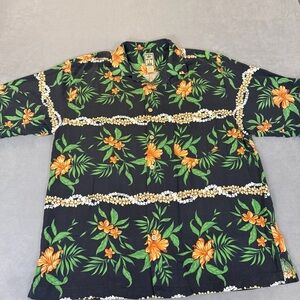 Hawaiian Men’s Silk Button Up Short Sleeve Shirt- Large-Tropical/Beach/Resort/